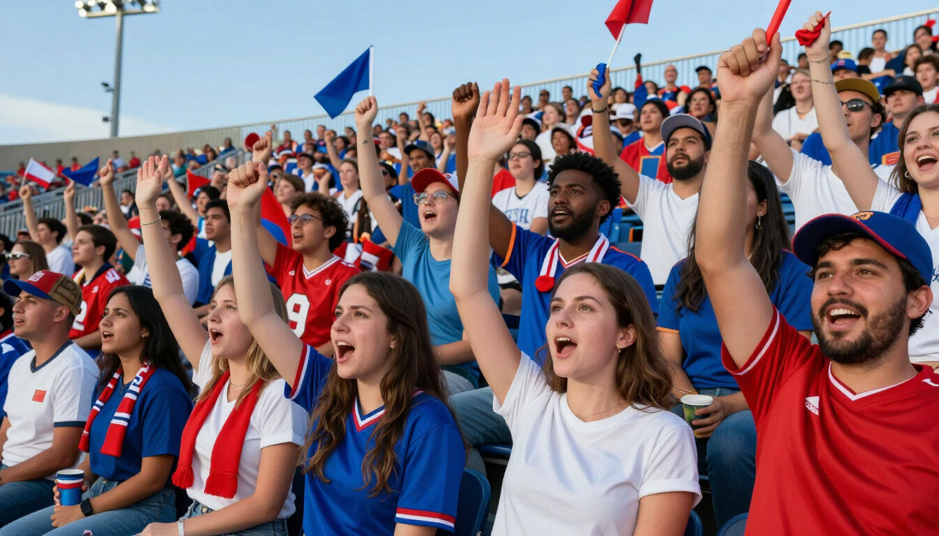 Fans cheering in a stadium