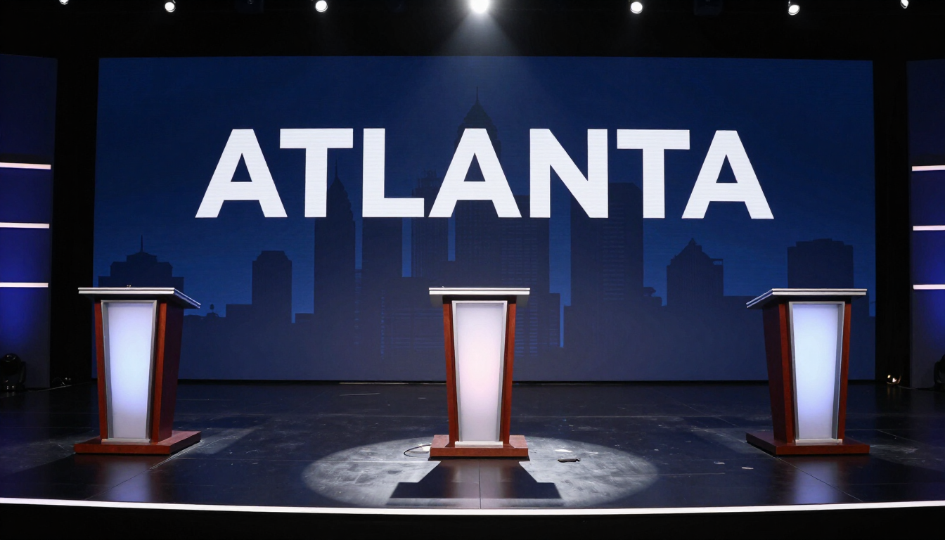 Debate stage podium shot
