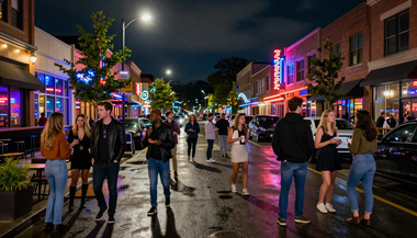Atlanta entertainment district at night