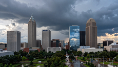Storm clouds over Atlanta skyline