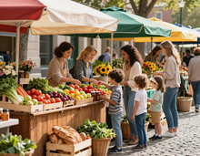 Farmers market with families