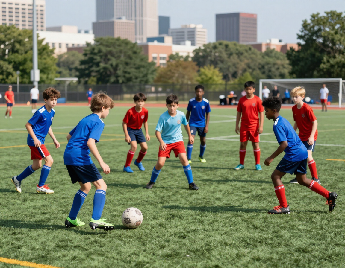 Youth sports game on turf