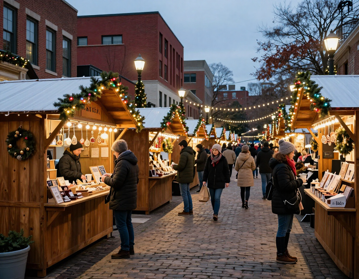 Holiday market with lights