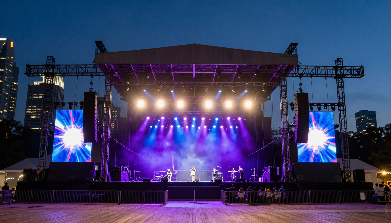 Outdoor Atlanta concert stage at night