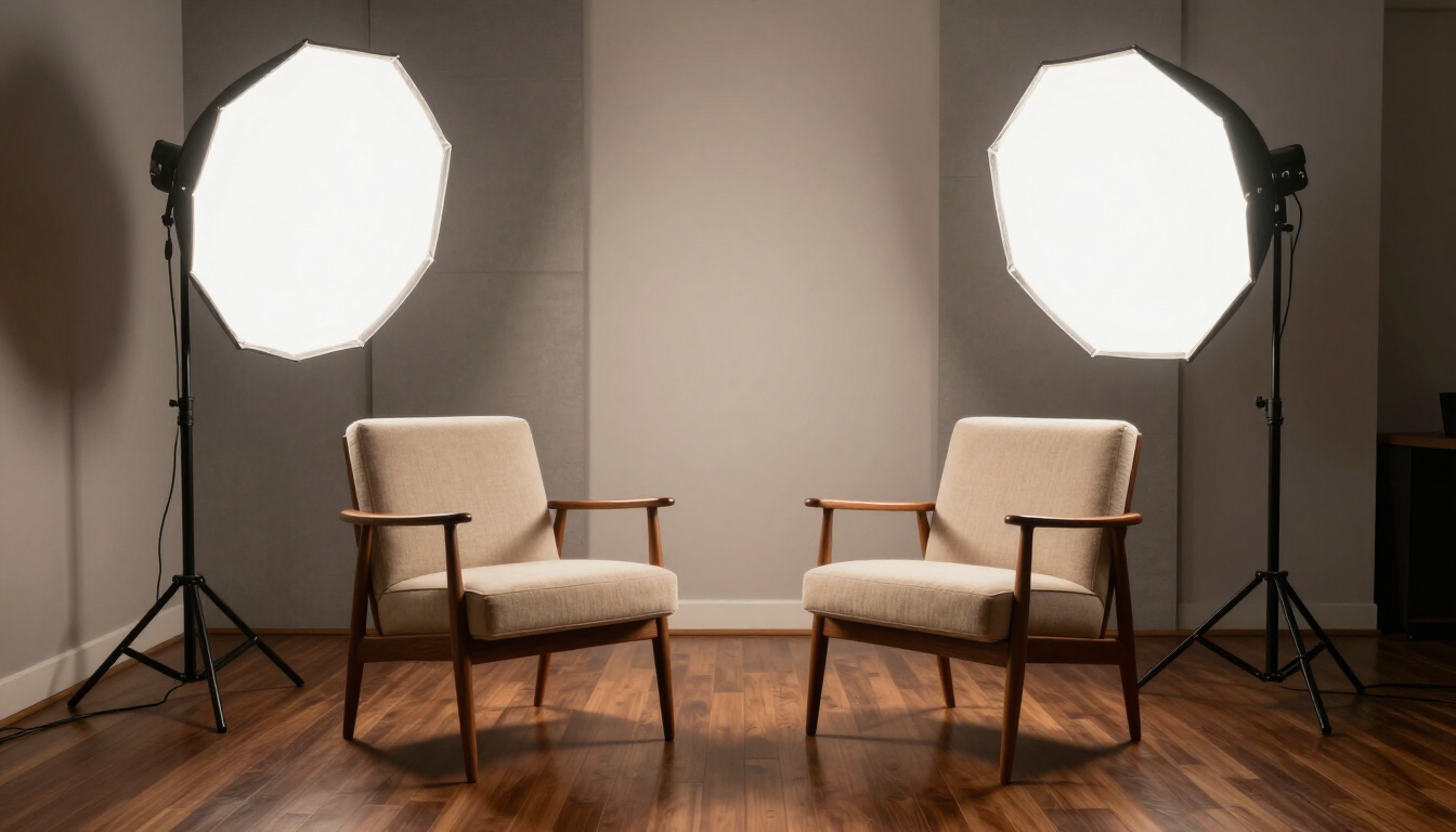Talk show set with two chairs
