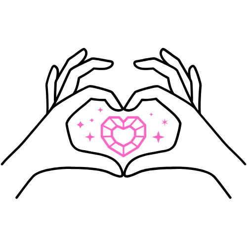 A pair of hands making a heart shape with a pink heart in the middle.