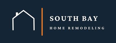 South Bay Home Remodeling logo with white house outline and orange divider on a dark blue background