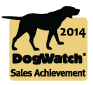 A tan rectangular logo featuring a black silhouette of a dog and the text 