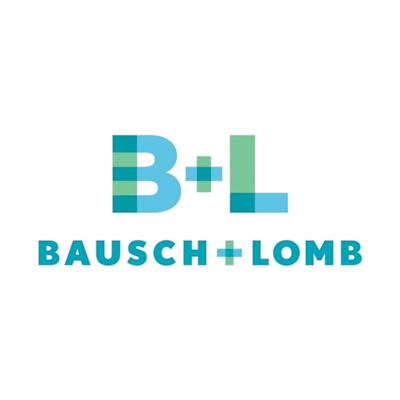 Bausch + Lomb logo in blue and green with “B+L” above the company name