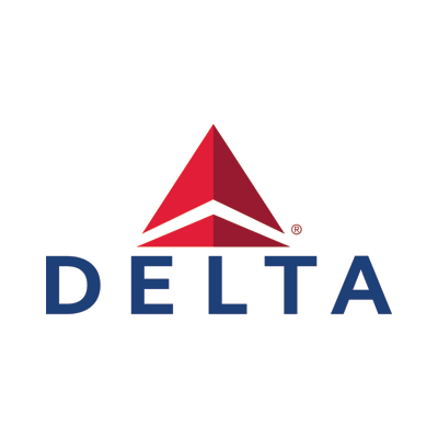 Delta airline logo in red and blue on a white background