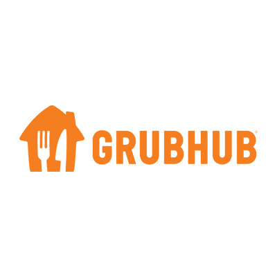 Orange Grubhub logo with a house and fork icon on a white background