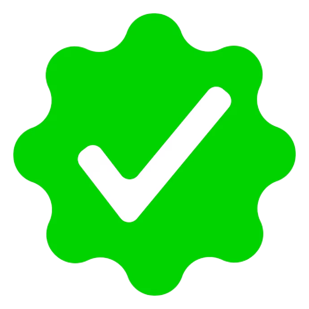 Green checkmark badge icon with a white checkmark
