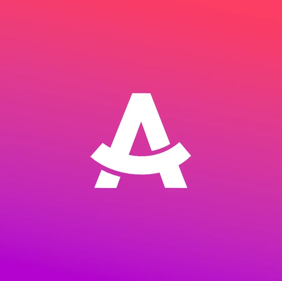 The letter a is on a purple and pink background.