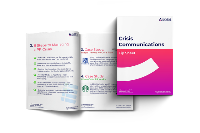 Three crisis communications report covers, white and pink with stacked layout and drop shadows