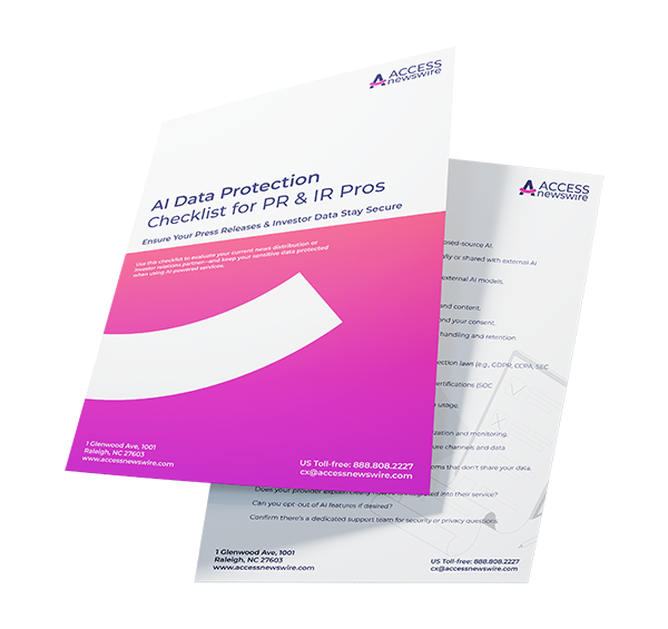 Two Access documents overlapping: pink “AI Data Protection Checklist” cover with white sheet behind.