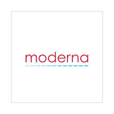 The moderna logo is red and blue on a white background.