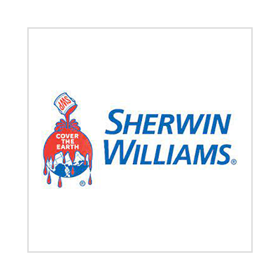 The logo for sherwin williams is a painting bucket with a globe on it.