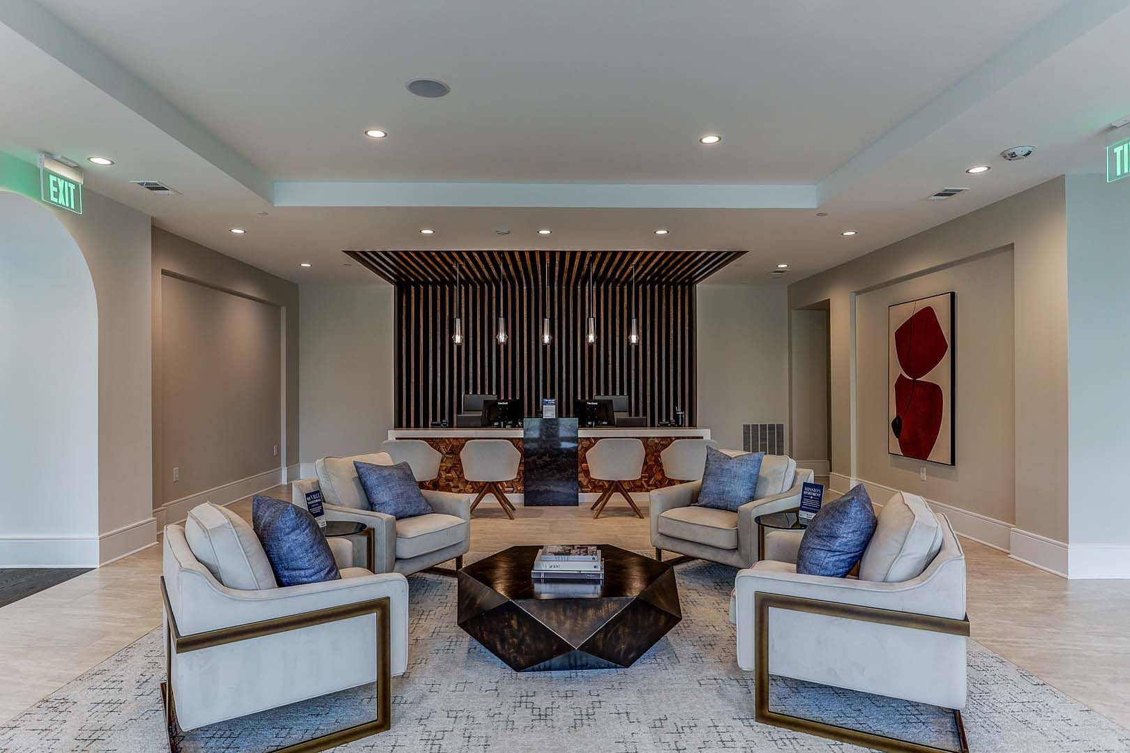 A living room filled with furniture and a table.