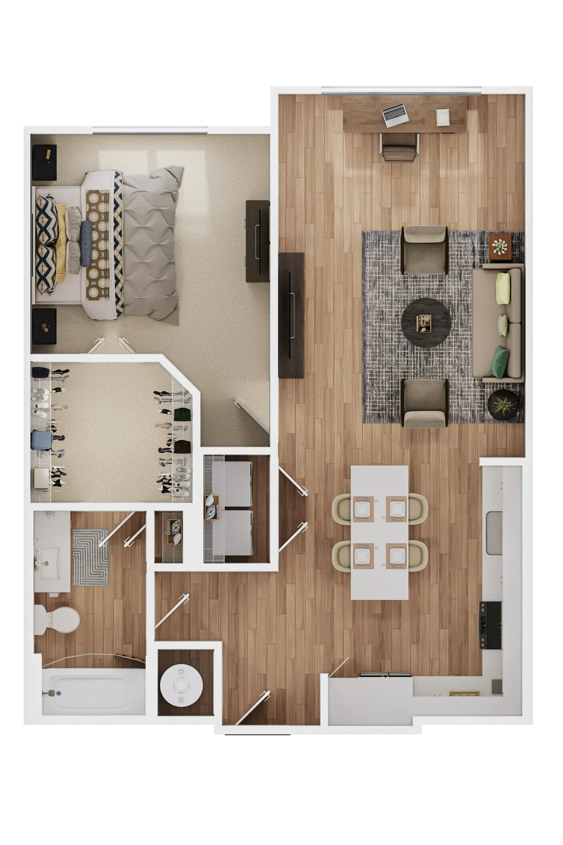 An aerial view of a floor plan of a house.