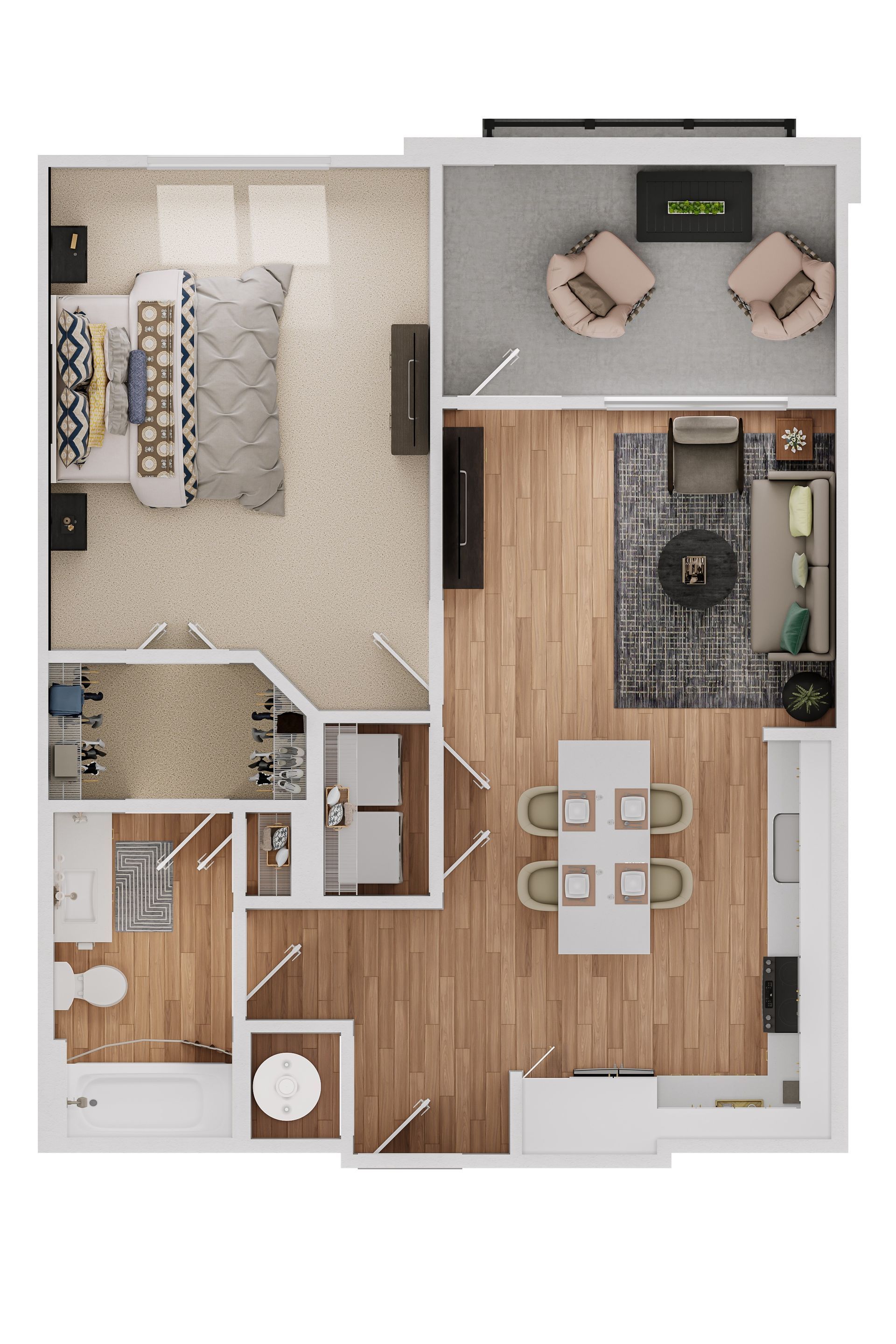 A floor plan of a house with a bedroom , living room , dining room , and bathroom.