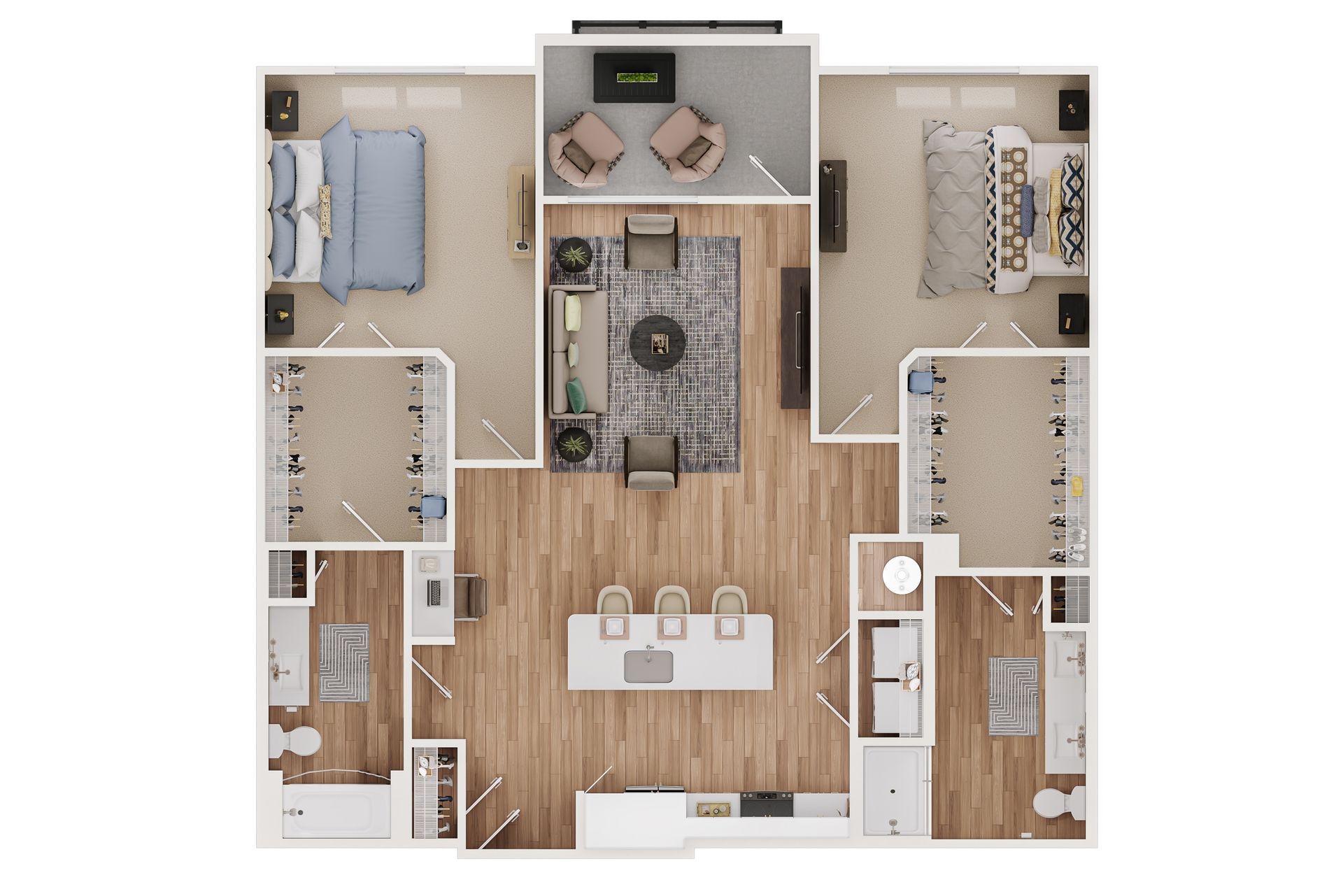 An aerial view of a floor plan of a house.