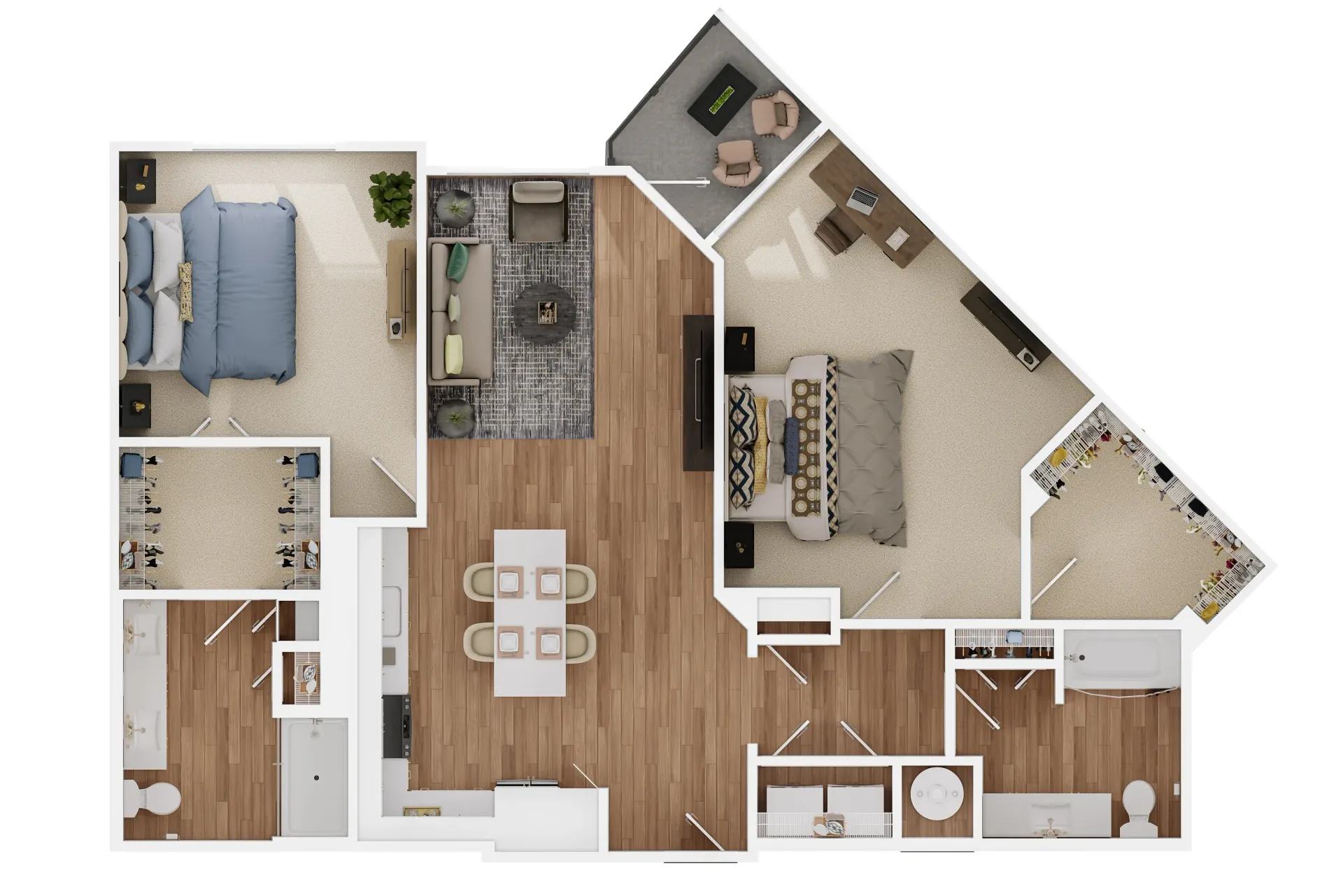 An aerial view of a floor plan of a house.