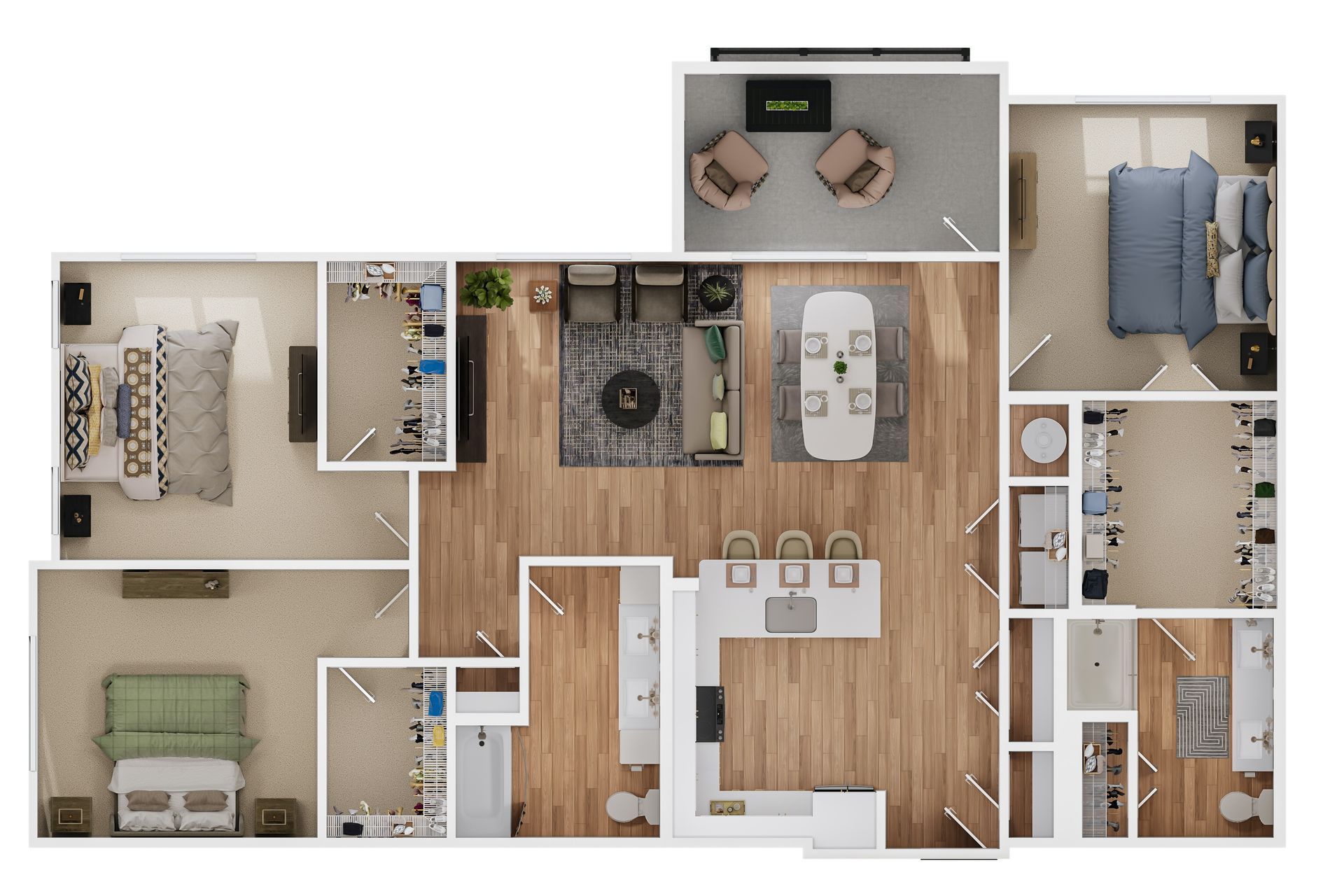 An aerial view of a floor plan of a house.