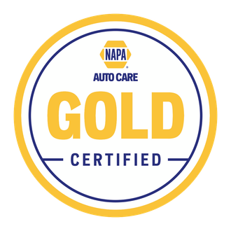 NAPA Auto Care Gold Certified badge with gold, blue, and white circular design