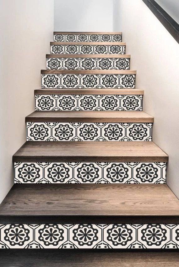 Staircase with Dark Wood Steps, Decorated with Black and White Patterned — My Timber Flooring Blinds & Shutters in Erina, NSW