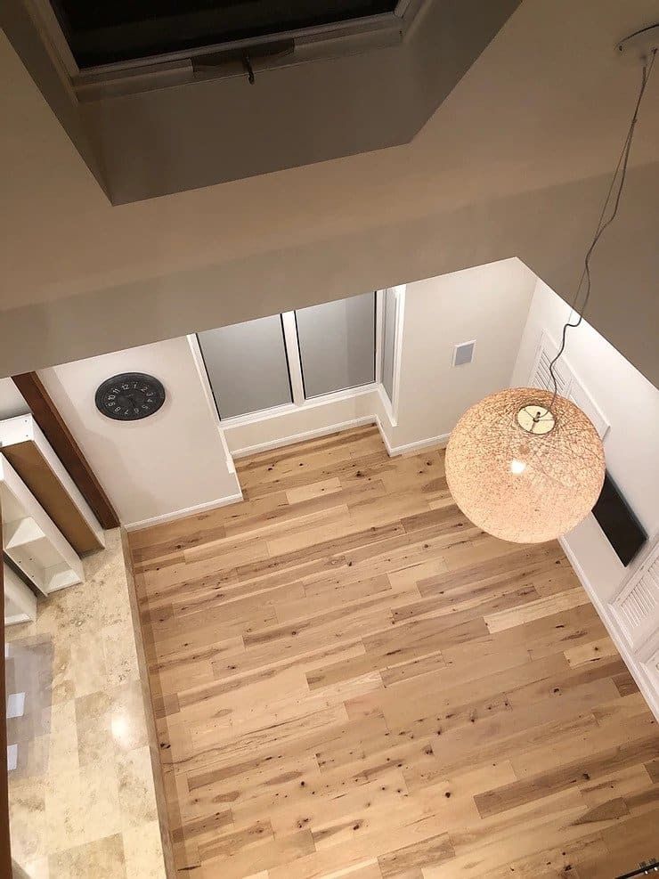 View from Above: Light Wood Floor, Skylight, Large Globe Light — My Timber Flooring Blinds & Shutters in Erina, NSW