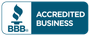 BBB Accredited Business badge in blue and white with torch logo