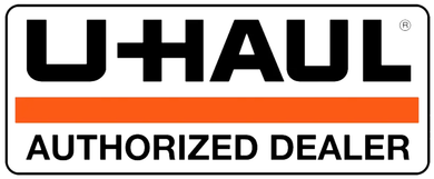 U-Haul Authorized Dealer sign with black text and orange bar on white background