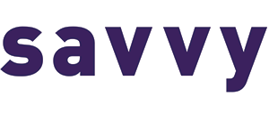 Purple “savvy” wordmark on a white background