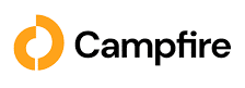 Campfire logo with orange circular flame icon and black text