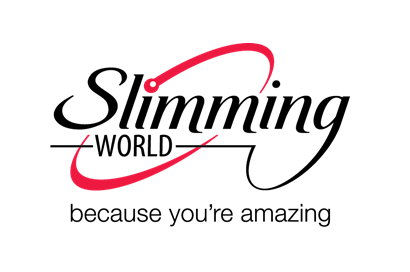 Slimming World logo with black text and red swoosh, tagline: “because you’re amazing”