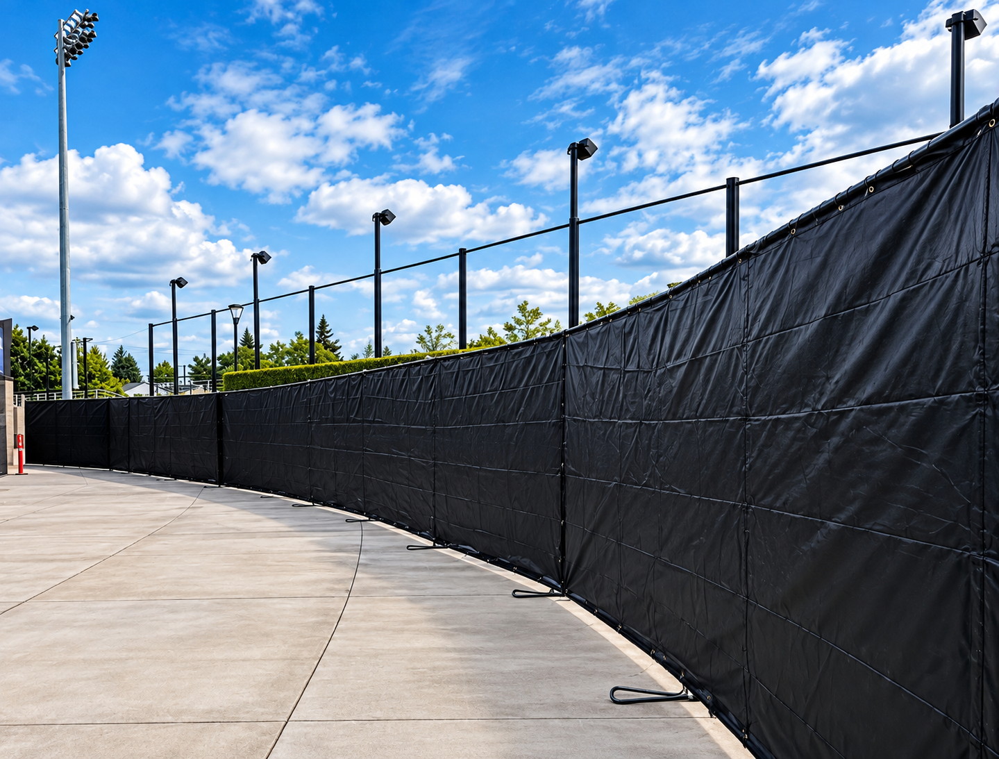 Green chain-link fence with metal posts in a grassy outdoor area