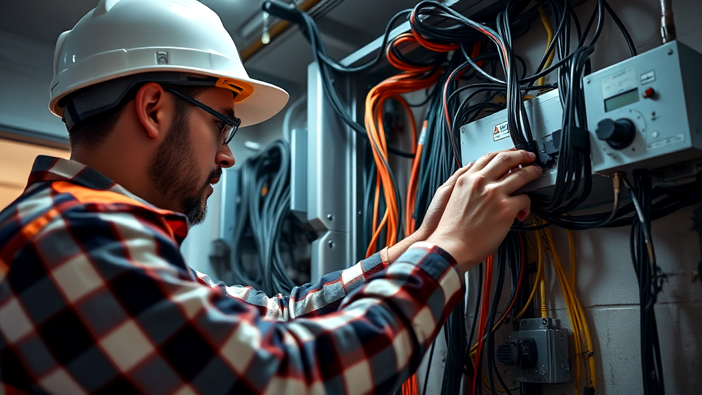 Avoid Electrical Hazards and Risks A man in a hard hat is working on an electrical box.