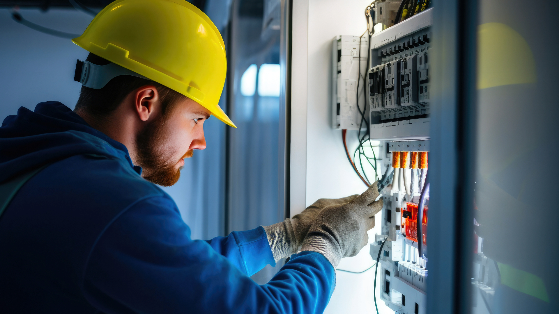 System Solutions of Washington employee installing light circuit at panel in office suite