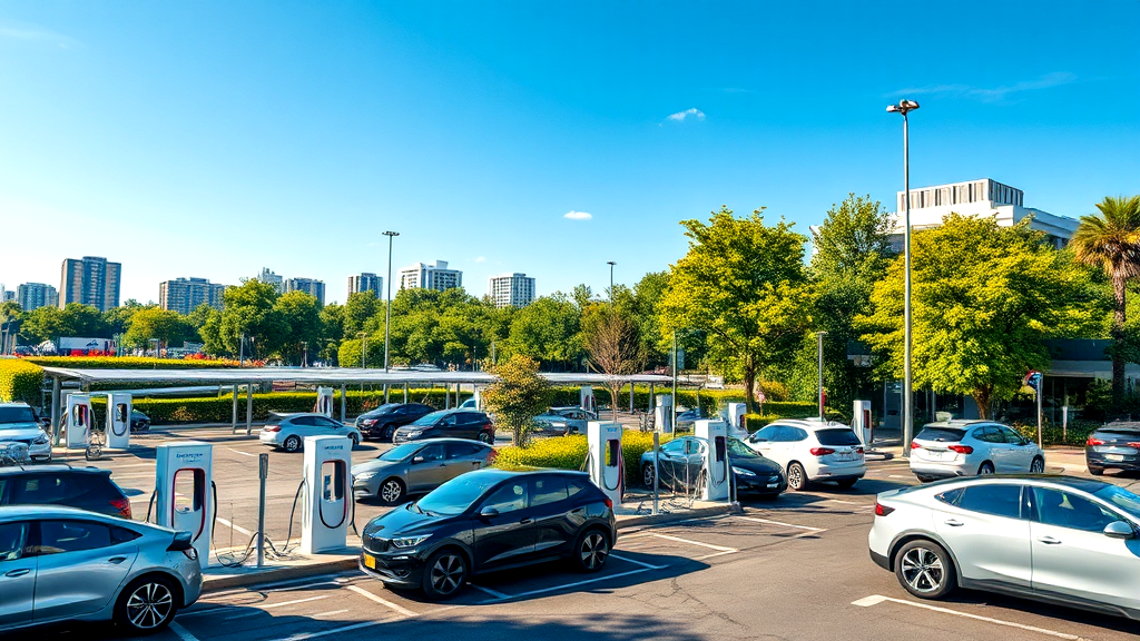 Trend 2: Electric Vehicle Charging Infostructure A lot of cars are parked in a parking lot at a charging station.