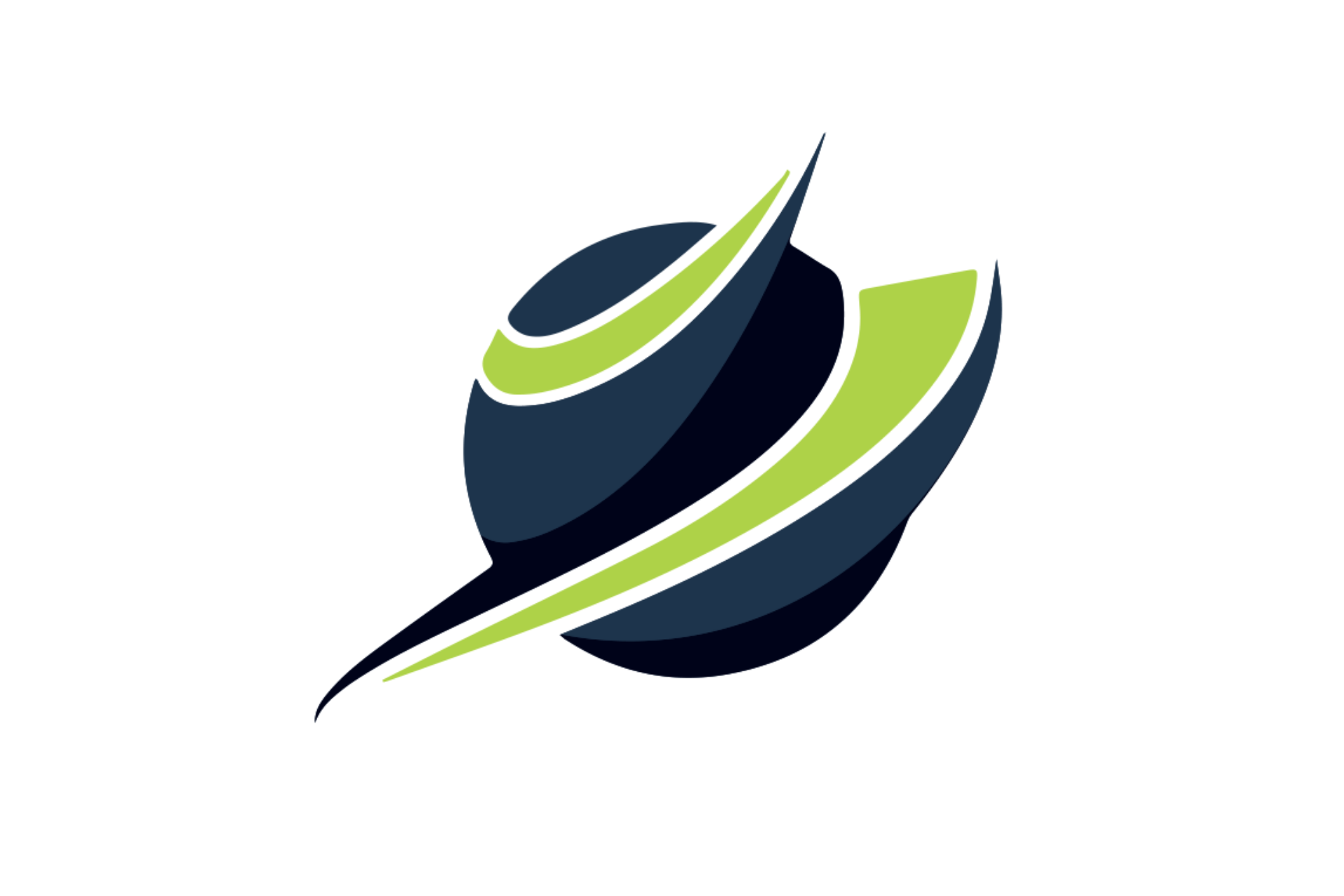 A blue and green globe with a green stripe on it on a white background.