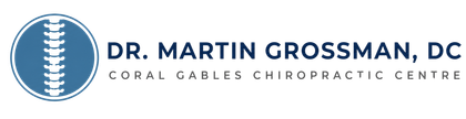 Dr. Martin Grossman, DC logo with blue spine icon and Coral Gables Chiropractic Centre text