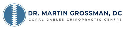 Dr. Martin Grossman, DC logo with blue spine icon and Coral Gables Chiropractic Centre text