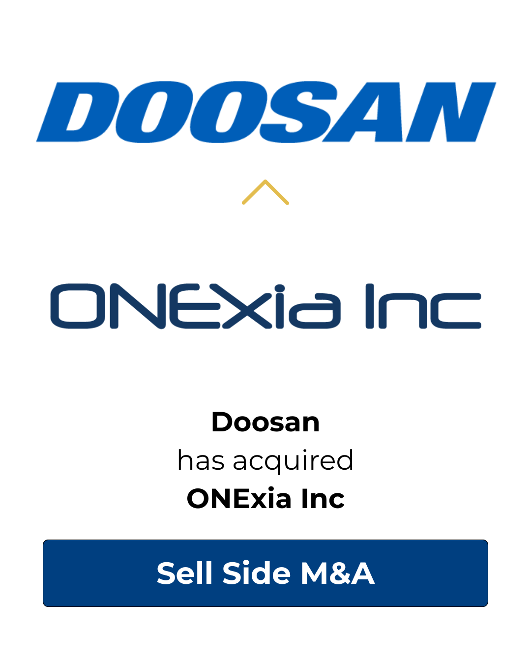 Doosan acquired ONExia Inc; blue logos and text with a button labeled “Sell Side M&A.”
