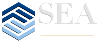 Logo with a geometric hexagon, the letters