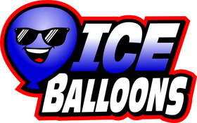 Blue balloon with sunglasses and the words 