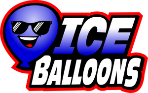 Blue balloon with sunglasses and the words 