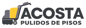 Logotipo de Acosta con una máquina pulidora de pisos amarilla y negra y el texto “Pulidos de pisos”
