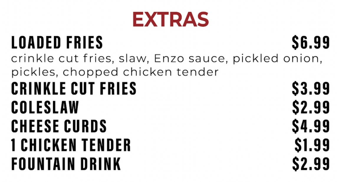 Menu for 