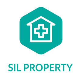 The logo for sil property shows a house with a cross inside of it.