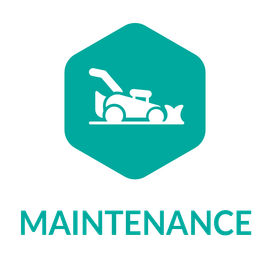 A logo for maintenance with a picture of a lawn mower
